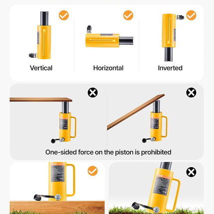 VEVOR Gato hidráulico de cilindro, cilindro hidráulico de ariete sólido de 20 toneladas, cilindro hidráulico de acción simple de 6 pulgadas de carrera, con conector rápido, gato hidráulico sólido portátil, cilindros de elevación hidráulicos