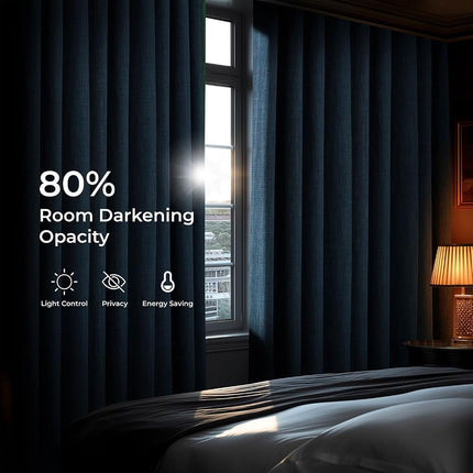 Cortinas HPD Half Price Drapes Faux Linen que Oscurecen la Habitación - Cortinas de Lino de Lujo Extragrandes de 84 Pulgadas de Largo para Dormitorio y Sala de Estar (1 Panel), 100W X 84L, Azul Historia