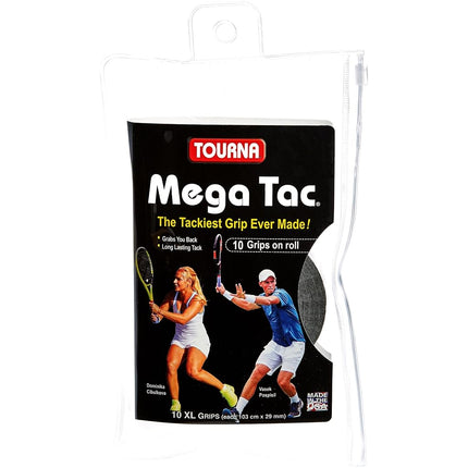 Tourna Mega Tac Extra Tacky Overgrip, Black, 10-Pa
