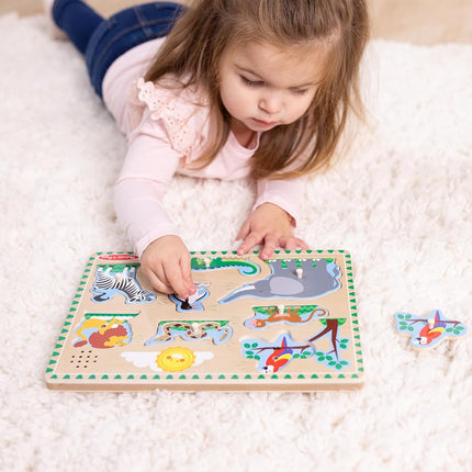 Melissa & Doug Zoo Animals Sound Puzzle - Wooden Peg Puzzle With Light-Activated Sound Effects (8 pcs) Animal Noise Puzzles for Toddlers 2+
