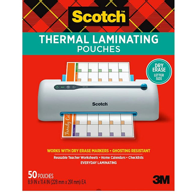 Scotch Dry Erase Thermal Laminating Pouches, 50-Pack, Works with Dry Erase Markers, Reuseable Worksheets, Calendars, Checklists, 8.9 x 11.4 Inches, Letter Size, Clear Professional Finish (TP3854-50DE)