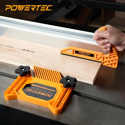 POWERTEC 72096 Universal Featherboard 1PK for Multi-Functional Woodworking w/Flex and Miter Lock System and 2pc Deluxe Push Sticks for Table Saws, Router Tables, Band Saws & Jointers