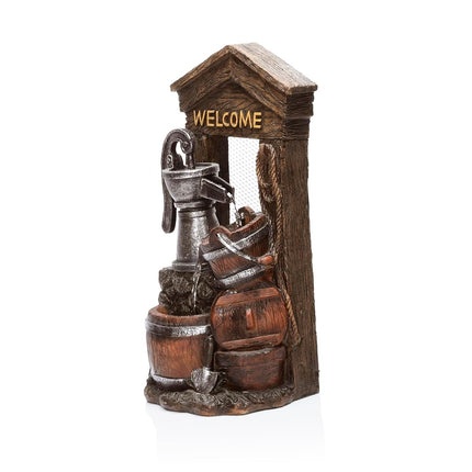 Alpine ZEN576S 2 Tier Fountain W/Waterfall Pump and Barrel, 24 Inch Tall Brown
