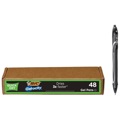 Stylos-bille gel noir à séchage rapide BIC Gel-ocity, pointe moyenne (0,7 mm), paquet de 48, stylos gel rétractables avec prise en main confortable