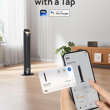 Dreo 40'' WiFi Tower Fan, 26ft/s High-Speed Cooling, Quiet Floor Fan with Remote, 90� Oscillating Fan, 4 Modes, 8H Timer, Touch Control, Standing Cooling Fan for Bedroom, Home, Office Room, Gold