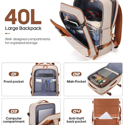 UKEIN Luggage Sets 3 Piece, Carry On Luggage 20In With Spinner Wheels,PC Hardside Suitcase Set with TSA Lock,Durable Carry On Suitcase With Travel Backpack for Men, Beige, 3 piece set (20inch