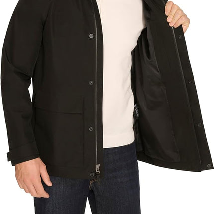 Chaqueta Parka Cole Haan de manga corta para hombre, Soft Rain, Negra, XL
