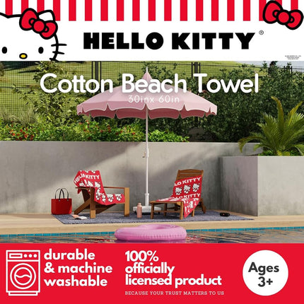 Sanrio Hello Kitty Oversized Cotton Beach Towel, 30 x 60 Inch Large Soft & Absorbent Pool, Bath & Beach Towel (100% Officially Licensed Product) by Franco Collectibles