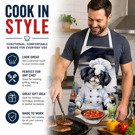 Caroline's Treasures Japanese Chin The Chef Apron Cooking Kitchen Server Baking Crafts Gardening for Adult Women Men, Unisex, Large, Multicolor