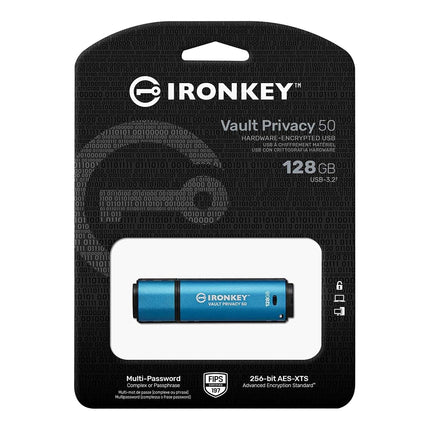 Kingston IronKey Vault Privacy 50 FIPS 197 Certified & XTS-AES 256-bit Encrypted USB Drive for Data Protection - IKVP50/128GB