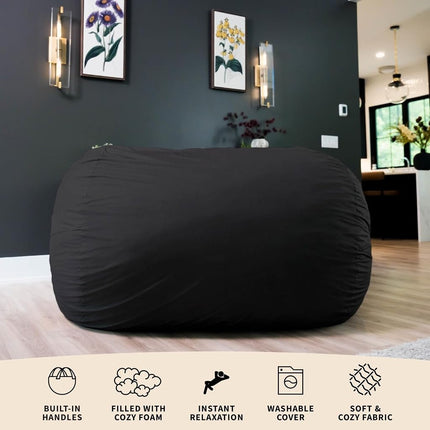 Big Joe 0000655LDS Black XL Fuf Lenox Foam Filled Bean Bag Chair with Liner and Removable Cover, Extra Large with Remvovable