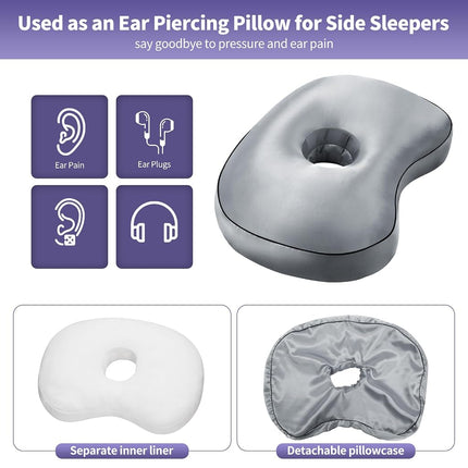 Nockovi Ear Piercing Pillow for Side Sleepers with Orthopedic Support, Ear Hole Pain Relief Removable Cover 12x19 Inch for Pierced Ears