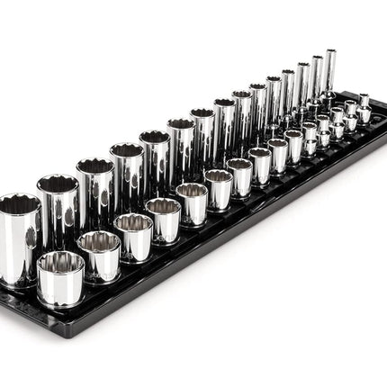 TEKTON 3/8 Inch Drive 12-Point Socket Set with Rails, 30-Piece (1/4-1 in.) | SHD91210