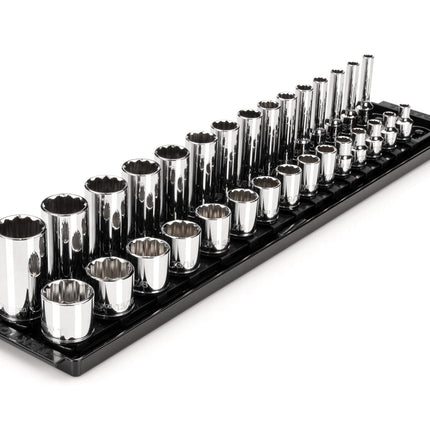 TEKTON 3/8 Inch Drive 12-Point Socket Set with Rai