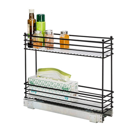 Organisateur coulissant étroit pour armoire Household Essentials, organisateur à deux niveaux, noir mat, idéal pour les armoires étroites dans la cuisine, la salle de bain et plus encore.