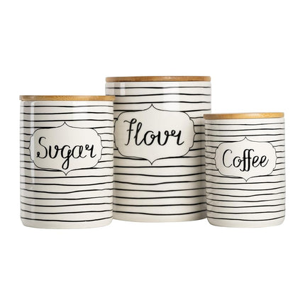 Botes para cocina 10 Strawberry Street Coffee, Sugar, Flour, juego de 3, color blanco y negro de uso diario