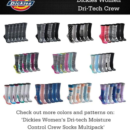 Dickies Women's Dritech Advanced Moisture Wicking Crew Sock (6/12, Black Solid (6 Pairs), Shoe Size: 10-13