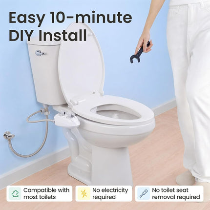 LUXE Bidet NEO 185 Plus - Dual Nozzle, Non-Electric Bidet Attachment for Toilet Seat, Patented Slide-In Install, 360° Self-Clean, EZ-Lift to Clean, Feminine & Rear Wash (White)