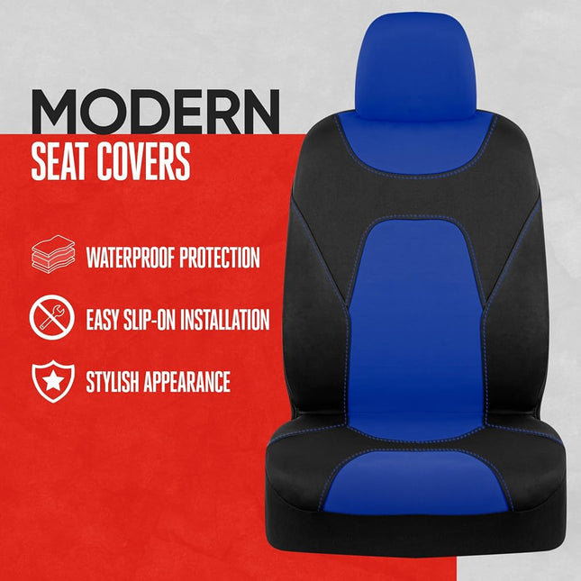 Motor Trend AquaShield Waterproof Front Seat Covers, Blue Seat Covers for Cars – Padded Neoprene Front Car Seat Cover, SUV Seat Covers Protector - Car Interior Cover for Auto Truck & Van