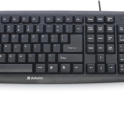 Verbatim Slimline Wired Keyboard and Mouse Combo USB Plug-and-Play Numeric Keypad Adjustable Tilt Legs Optical Corded Mouse Full-Size Computer Keyboard Compatible with PC, Laptop - FFP Packaging Black