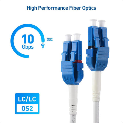Cable Matters Uniboot OS2 LC to LC Outdoor Armored Fiber Patch Cable 150ft - Single Mode Duplex 9/125, LSFRZH, Direct Burial Support with UV Resistant and Fire Retardant Cable Jacket - 150 Feet /45.7m