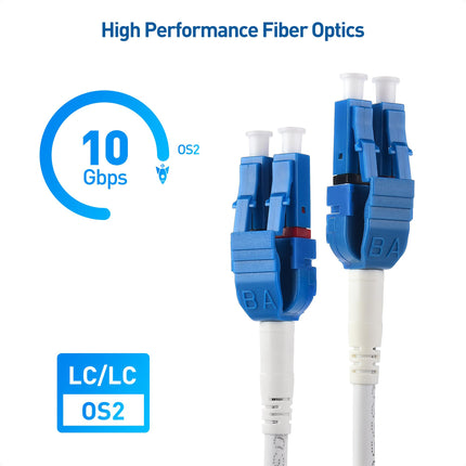 Cable Matters Uniboot OS2 LC to LC Outdoor Armored Fiber Patch Cable 100ft - Single Mode Duplex 9/125, LSFRZH, Direct Burial Support with UV Resistant and Fire Retardant Cable Jacket - 100 Feet /30.4m