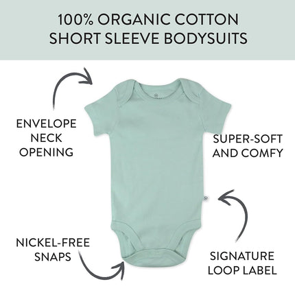 HonestBaby Lot de 5 bodies à manches courtes pour bébé garçon, 100 % coton biologique, Sage Ombre, 24 mois