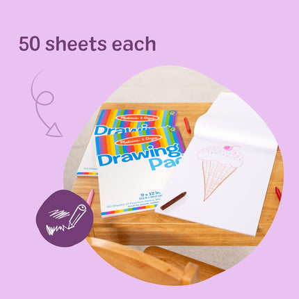 Melissa & Doug Drawing Paper Pad (9 x 12 inches) - 50 Sheets, 3-Pack - Kids Drawing Paper Pad, Coloring Art Pads For Kids, Toddler Sketch Pads For Ages 3+