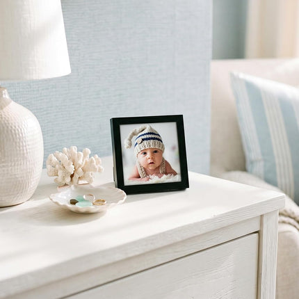 Americanflat 3x3 Picture Frame with Polished Crystal-Clear Glass - Streamline Collection - Thin Border Square Frame for Tabletop Display - Easel Stand Included - Black