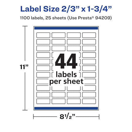 Avery Matte White Removable Rectangle Labels with Sure Feed Technology, Print-to-The-Edge, 2/3" x 1-3/4", 1,100 Removable Labels, Laser/Inkjet Printable Labels