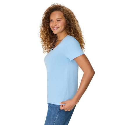 Hanes Women's Perfect-t V-Neck T-Shirt, Ring-Spun Cotton Short Sleeve Tee for Women, Light Blue - 1 Pack, M