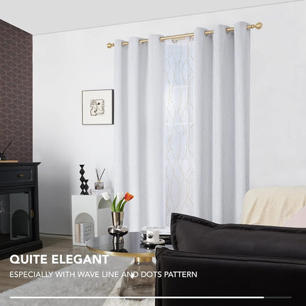 Deconovo Blackout Curtains Golden Wave Line with Dots Grommet Blackout Printed Curtains for Bedroom 42 x 84 Inch Silver Grey 2 Panels