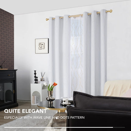 Deconovo Blackout Curtains Golden Wave Line with Dots Grommet Blackout Printed Curtains for Bedroom 42 x 84 Inch Silver Grey 2 Panels