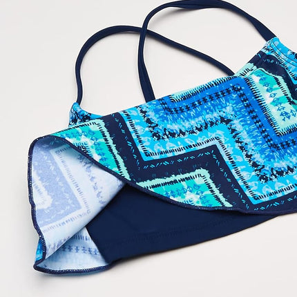 Kanu Surf Traje de baño de 2 piezas deportivo tipo bikini con volantes para niña Big Alania, Kirsten Blue Chevron, 10