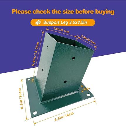 A-Frame Swing Set Brackets - DIY Swing Set Bracket for 4x4 Legs & 4x6 Beam, Installed on Wooden or Concrete Floors, Green (1 Middle Bracket +2 Bases)
