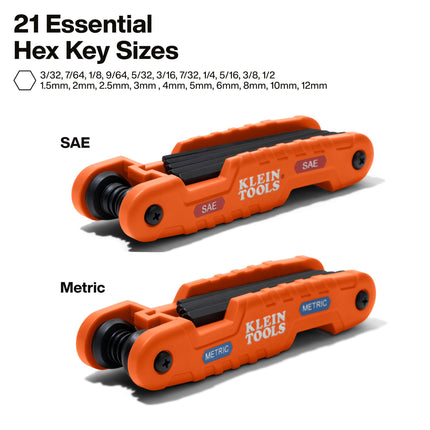 KLEIN TOOLS 70552 Pro Folding SAE and Metric Hex Key Set, 21-Key, Allen Wrench Tool with High-Leverage Blades, 2-Pack