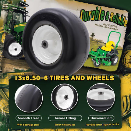 Wiltire 2 Pack Flat Free 13x6.50-6 nhs Lawn Mower Tires