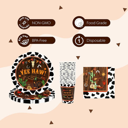 Recheel Cowboy Party Decorations Plates Set, Western Themed Party Supplies