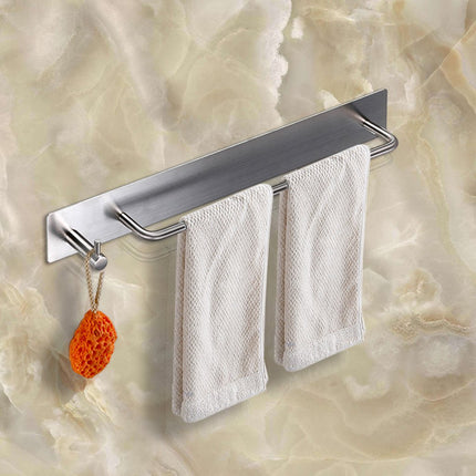 Sumnacon Towel Bar Rack with Hook, 13.38 Inch Self Adhesive Stainless Steel Towel Holder Organizer for Bathroom Kitchen Bedroom, Brushed Finish