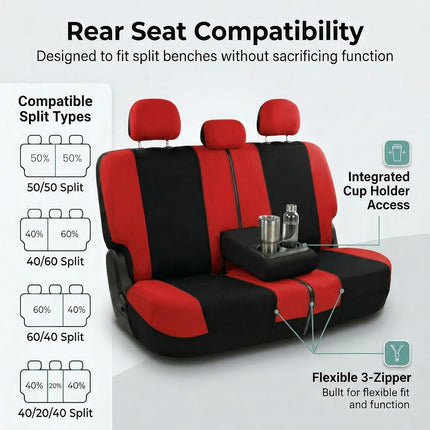 FH Group Light & Breezy Cloth Car Seat Covers, 7 Seater Three Row Set- Airbag & Split Ready -Universal for Cars Trucks and SUVs (Red/Black)