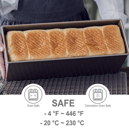 CHEFMADE Commercial Pullman Loaf Pan with Lid, 2.6Lb Dough Capacity Non-Stick Rectangle Corrugated Toast Box for Oven Baking 5.2" x 15.2"x 4.9"(Champagne Gold)