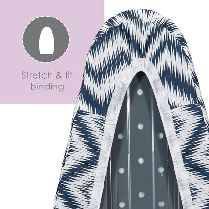 Ironing Board Cover and Pad (Blue Chevron), 100% Cotton with Ultimate Double Padding by Seymour Home Products; Fits Full Size Board | Stain and Scorch Resistant; Elastic Edge | Laundry Accessories