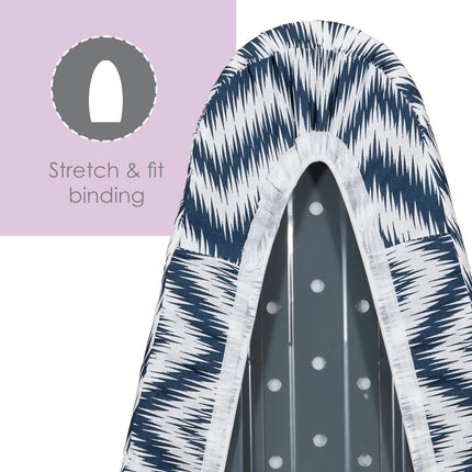 Ironing Board Cover and Pad (Blue Chevron), 100% Cotton with Ultimate Double Padding by Seymour Home Products; Fits Full Size Board | Stain and Scorch Resistant; Elastic Edge | Laundry Accessories