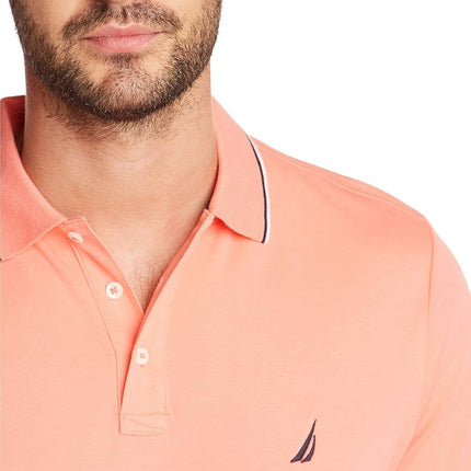 Nautica Men's Classic Fit Short Sleeve Dual Tipped Collar Polo Shirt, Pale Coral, S