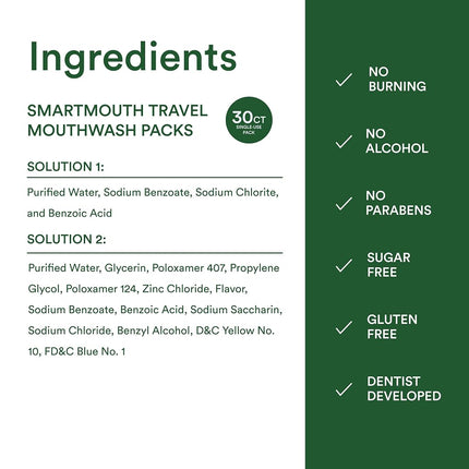 SmartMouth Mouthwash Travel Packets for 24 Hours of Fresh Breath Guaranteed, 3 Boxes, 10 packs each