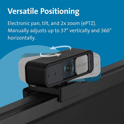 Webcam Kensington W2050 Pro 1080p avec autofocus, alimentation USB, 2 microphones intégrés avec réduction de bruit, objectif grand angle HD avec zoom, caméra PC pour visioconférences individuelles ou de groupe (K81176WW)