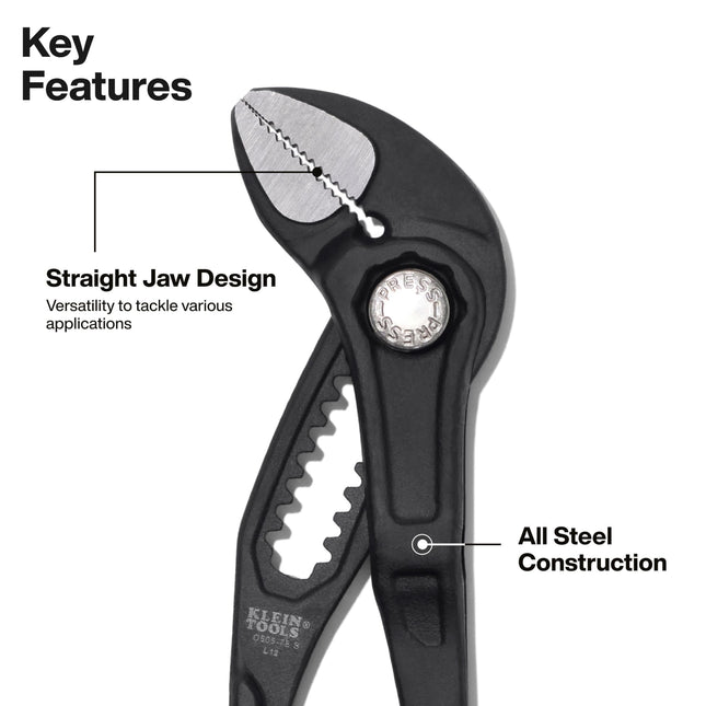 Klein Tools D5057BS 7-Inch Straight Jaw Quick-Adjust Pump Pliers, Adjustable Pliers, Heavy-Duty Hand Tool with Serrated Teeth