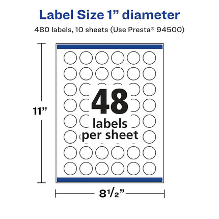 Avery Glossy Clear Round Labels with Sure Feed, 1" Diameter, 480 Glossy Clear Labels (36530)