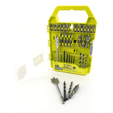 Juego de taladro RYOBI 18V ONE+ con taladro/atornillador, batería de 1.5 Ah, cargador, juego de 40 brocas, bolsa de herramientas