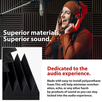 FONESO Acoustic Panels, High Density Soundproof Foam Panels for Walls, Sound Absorbing Panels, Acoustic Foam Panels Fire Resistant for Studio Recording (Black, 1"x12"x12" 12Pack(with Adhesive))